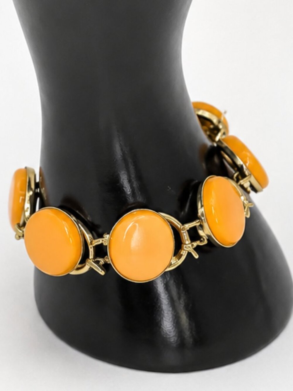 Peach Enamel Disc Link Bracelet Gold Tone Vintage Inspired Statement Bracelet